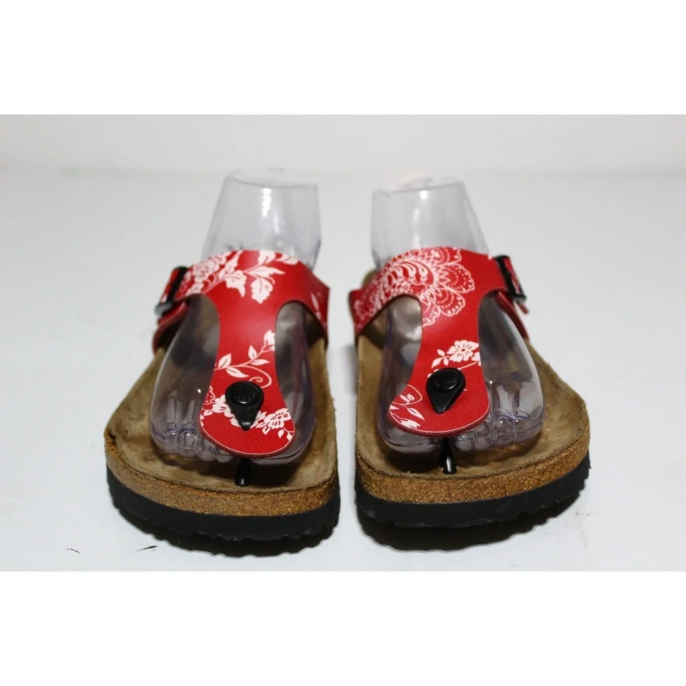 Birkenstock Papillio Gizeh Womens 8 Thong Red Floral T-Strap Slip On Sandal
